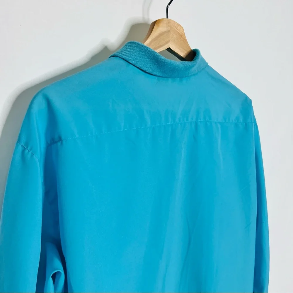 Vintage 80s Diane von Furstenberg Turquoise Blouse with Knit / Woven Collar - Picture 4 of 14